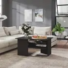 Coffee Sofa Table With Shelf Grey Chipboard Modern Home Living Room Furniture