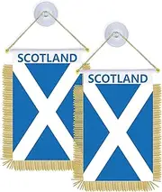 2 PCS Scotland Suction Cup Hanger Hang Flag,4×6 inch Small Scottish Hanging Banner,Tiny Printing Decor For Office Home Table Car