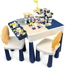 7 in 1 Multi Kids Activity Table Set with 2 Chairs and 100 Pcs Large Size Blocks