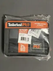 New Timberland Pro Genuine Leather Canvas Passcase Wallet Black RFID Protection