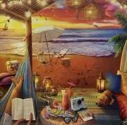 NEW SEALED Ravensburger "Cozy Cabana" 500PC Large Format Ages 16+ Damaged Box