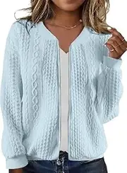[Generic] Women's Zip Up Cardigan Sweater Cable Hoodies Long Sleeve Jacket Outfits Crewneck Casual Coat Teen Girls Sweatshirt