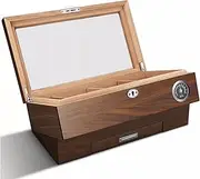 Cigar Humidor, Cedar Cigar Desktop Box with Humidifier and Hygrometer, Glass Top Cigar Humidor, Cigar Lover