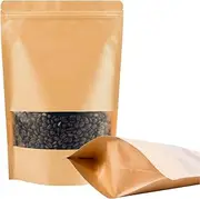 iDopick Kraft Resealable Storage Bags for Food Storage, Stand up Pouch Bags with Air Tight Zipper and Window Zip Sealable Packaging Bags for Coffee, Nuts, Snack (20x30cm/50)