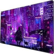 Anime Neon Mouse Pad Purple City Gaming Desk Big Cute Kawaii Pink Extended Mouse Pad Gaming,Office Keyboard Pc Laptop Mousepad Large 31.5x15.7 in-with Stitched Eges Non-Slip Base Mouse Pads Mat