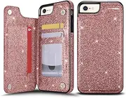 UEEBAI Case for iPhone 6S Plus, Premium Glitter PU Leather Case Back Wallet Cover [Two Magnetic Clasp] [Card Slots] Stand Function Durable Shockproof Soft TPU Case for iPhone 6 Plus - Rose Gold#3
