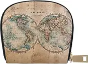 [JEJEA] Old Stained World Map Print Credit Card Holder Wallet, Small Card Holder Wallet with Zipper,Leather Card Holder, White, One Size