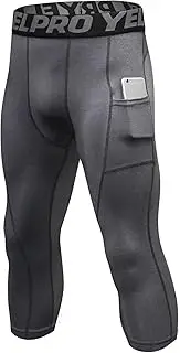 [EAONLFP] Men's 3/4 Compression Pants Athletic Basketball Leggings Tights Cool Dry Capri Active Gym Base Layer with Pockets