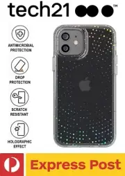 iPhone 12 Mini (5.4") ShockProof Holographic Slim Clear Case Tech 21 EVO SPARKLE