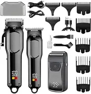Black,Professional Hair Clippers & Beard Trimmer Kit for Men, Foil Shaver Cordless Clippers and Hair Trimmers Set, Men's Rechargeable Barber Clippers with LED Display, for Barber
