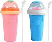 2X Slushie Maker Cup Quick Freeze Magic Milkshake Cup Ice Cream Maker (1x Pink + 1x Blue)