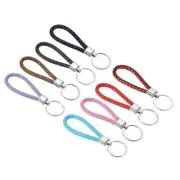 27mm Braided Leather Keychain, 8 Pack PU Key Ring Woven Decoration Lanyard Strap