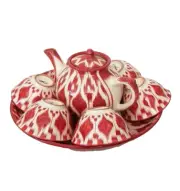 TRADITIONAL UZBEK-CENTRAL ASIAN CHAI-TEA SERVICE-TEAPOT/LAGAN/PIYALAS/BOWL/PLATE