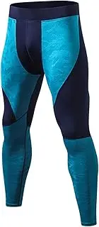 [KRUIHAN] Mens Sports Compression Fitness Pants - Gym Tights Training Base Layer Leggings Breathable Trousers(Turquoise/L)