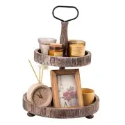 Farmhouse Two Tiered Wooden Tray Stand, 2 Tier Wood Round Brown,coffee