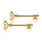 Pair 14G Gold Heart Skeleton Key Nipple Barbell Ring Steel NippleRings Piercings