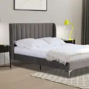 Istyle Modern Classic Herman King Velvet Bed Frame Grey with Black Legs
