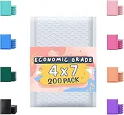 Economic Grade Poly Bubble Mailers 4x8 200 Pack White Waterproof Self Seal Adhesive Shipping Bags, Cushioning Padded Envelopes for Shipping, Mailing, Packaging Usable 4x7