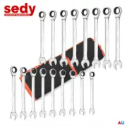 17Pcs Ratchet Spanner Set 8mm-24mm Open Ring Combination Metric Chrome Carry Bag