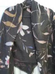 NWT Floral Scraf Gray Soft Peasant Cottage Core Raw Hem OSFM