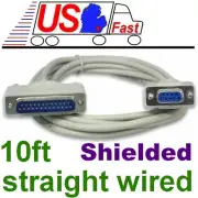 10ft long DB9pin Female~DB25 Male Straight Through RS232 Serial/Modem Cable/Cord