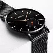 Sleek Ultra-Thin Mechanical Watch with Stainless Steel Case and Mesh Strap