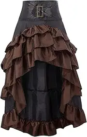 [Panegy] Women’s Steampunk Gothic Skirt High Low Ruffle Victorian Skirt Renaissance Bustle Skirt