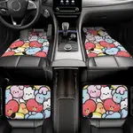 范斯 BTS BT21 汽車腳墊 4 件套,防滑汽車配件前後毯通用適合 SUV、貨車、轎車、卡車