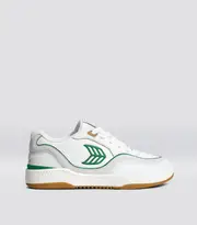 Women's White Pebbled Leather & Suede/Gum & Green Low Top Sneaker | Uba