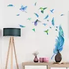 Blue Feather Bird Shape PVC Self Adhesive Wallpaper for Wall Mural