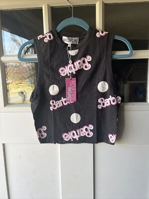 RARE NWT Wildfox Barbie Polka Dot Dark Grey Crop Top Size L