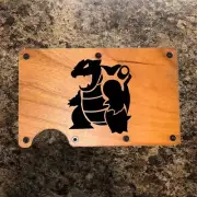 Wood Wallet Minimalist Laser Engraved with Blastoise from Poke-mon