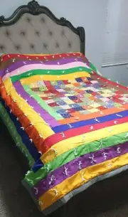 NEW! HANDMADE QUILT! #97 Patchwork Multi Color / Rainbow paisley squares 94x89