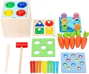 Montessori Wooden Toys with Object Permanence Box Multifunctional Coin Drop Toy for Preschool Kids Early Educational Learning Shape Sorting Toy for Toddlers Over 1 Year