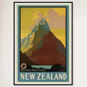 Galrie Milford Sound Vintage Travel Poster Captivating New Zealand Art for Your Home, Black Frame, A4 21 x 30cm (8 x 12inch)