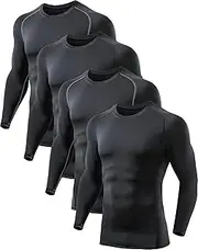[TELALEO] 4 Pack Compression Shirts for Men Long Sleeve Athletic Rash Guard Base Layer Undershirt Gear T Shirt for Workout