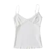 Plain Lace Trim Crop Cami Top White - M