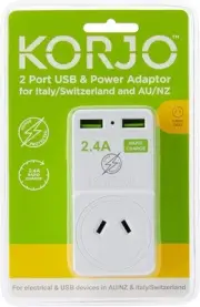 EU USB Power Adaptor, 2X USB Sockets, 1x S/NZ Socket, for Europe