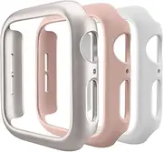 3 Pack Compatible for Apple Watch Case 41mm Series 8 Series 7, Hard PC Bumper Case Protective Cover Frame [NO Screen Film] Compatible for iWatch Accessories 41mm, Starlight/White/Pink