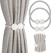 [6 Pack] Magnetic Curtain Tiebacks Convenient Drape Tie Backs - Pinowu Pearl Decorative Rope Holdback Holder for Small, Thin or Sheer Window Drapries (Gray)