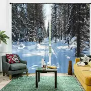 Snow In Great Forest Road 3D Blockout Photo Print Curtain Fabric Curtains Window