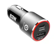 83W fast Car Charger 1port USB C PPS/PD 65W 1port QC3.0 for TYPE C laptop tablet iphone 12 S20/Note 10/20 - black