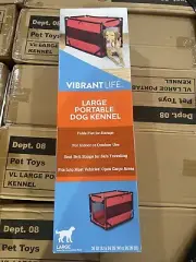 Vibrant Life Large Portable Dog Kennel, Red Foldable Heavy Duty Zipper Durable