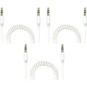 3x Crest 1.5m Coiled 3.5mm to 3.5mm AUX Male Audio Cable for Speakers/Car White