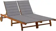 2-Person Garden Sun Lounger with Cushions Solid Acacia Wood,Sun Loungers-3061375