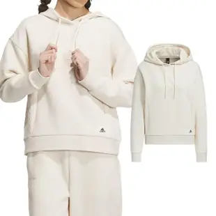 【adidas 愛迪達】Lounge Hoody 女款 米白色 運動 休閒 帽T 連帽T 上衣 連帽 長袖 IP0756