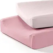 Changing Pad Cover, 2pcs Soft Breathable Cotton Diaper Changing Table Pad, Stretchy Changing Pad Sheets, Lovely Unisex Diaper Change Table Sheet for Boys Girls Baby (Light Pink)