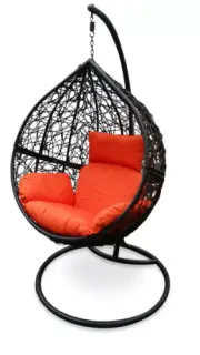 New Swing Hanging Egg Chair - Black Wicker Basket & Orange Cushion