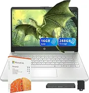HP Flagship 14" HD Student&Business Laptop W/1 Year Office 365&AI-Copilot, Intel N150 CPU(Beats i3-1115G4), 16GB RAM, 288GB Storage (128GB UFS + 160GB Docking Set), Webcam, Bluetooth, Win 11s, Green