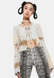 [BADEE] Tie Dye Lettuce Edge Cardigan